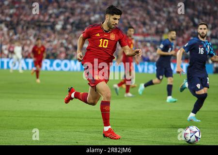 Rotterdam, pays Bas. 18th juin 2023. Marco Asensio d'Espagne lors de la Ligue des Nations de l'UEFA 2023, finale du match de football entre la Croatie et l'Espagne sur 18 juin 2023 au Stadion Feijenoord 'de Kuip' à Rotterdam, pays-Bas - photo Jean Catuffe/DPPI crédit: DPPI Media/Alamy Live News Banque D'Images