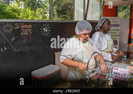 Mimet, France. 16th juin 2023. Deux adolescents participent à un cours de cuisine au Centre. Jean-Christophe Combe, ministre français de la solidarité, de l'autonomie et des handicaps, visite le CREADOP Val pré Vert (SSR pédiatrie) sur le thème de l'obésité infantile à Mimet. (Photo de Laurent Coust/SOPA Images/Sipa USA) crédit: SIPA USA/Alay Live News Banque D'Images