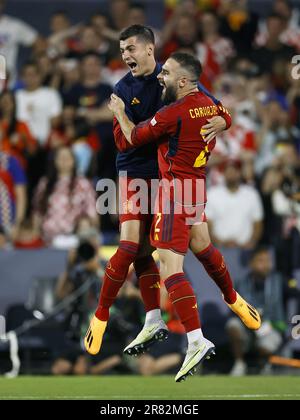 ROTTERDAM - (LR) Alvaro Morata d'Espagne, Dani Carvajal d'Espagne lors du match final de la Ligue des Nations de l'UEFA entre la Croatie et l'Espagne au stade de Kuip de Feyenoord sur 18 juin 2023 à Rotterdam, pays-Bas. AP | hauteur néerlandaise | MAURICE DE PIERRE Banque D'Images