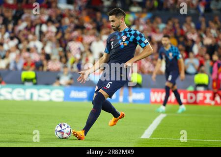 Rotterdam, pays Bas. 18th juin 2023. Josip Sutalo de Croatie lors de la Ligue des Nations de l'UEFA 2023, finale du match de football entre la Croatie et l'Espagne sur 18 juin 2023 au Stadion Feijenoord 'de Kuip' à Rotterdam, pays-Bas - photo Jean Catuffe/DPPI crédit: DPPI Media/Alamy Live News Banque D'Images