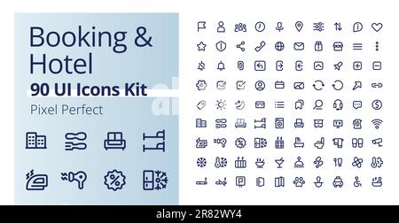 Kit de réservation et d'hôtel pixel Perfect Linear ui icons Illustration de Vecteur