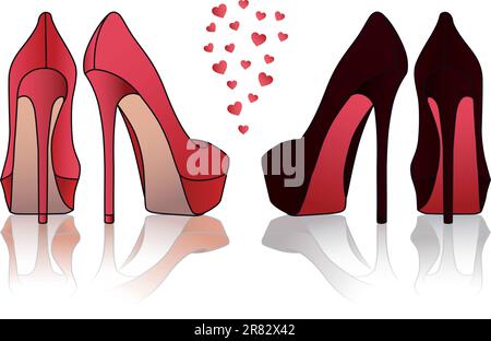 chaussures à talons hauts rouges et noires, illustration vectorielle Illustration de Vecteur