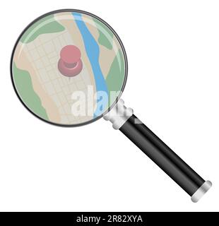 Loupe sur carte isolée sur blanc Illustration de Vecteur