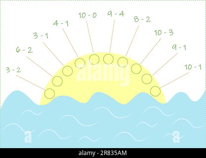 Jeu de mathématiques éducatif pour les enfants. Remplissez les cercles vides, écrivez les réponses aux exemples. Illustration de Vecteur
