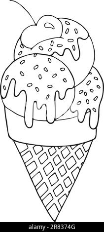 Dessin noir et blanc de crème glacée à la cerise Illustration de Vecteur