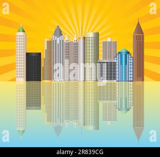 Atlanta (Géorgie) sur les toits de la ville avec les rayons du soleil et de réflexion Illustration Illustration de Vecteur