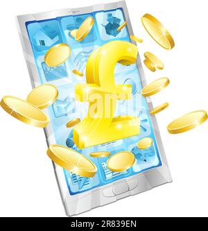 Livre argent téléphone concept illustration de mobile cell phone avec dièse et des pièces d'or Illustration de Vecteur