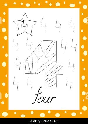 couleurs des nombres pour les enfants. Chiffres arabes tracés à la main de un à neuf. Illustration de Vecteur