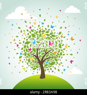 Résumé printemps fleurs composition arbre arrière-plan. Couches de fichier vectoriel pour une manipulation facile et coloris. Illustration de Vecteur