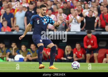 Josip Sutalo de Croatie lors de la Ligue des Nations de l'UEFA 2023, finale du match de football entre la Croatie et l'Espagne sur 18 juin 2023 au Stadion Feijenoord 'de Kuip' à Rotterdam, pays-Bas Banque D'Images