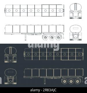 Illustrations vectorielles stylisées de plans de remorque de camion-citerne Illustration de Vecteur