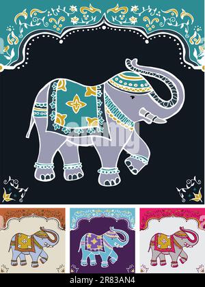 L'éléphant indien traditionnel décoré pour occasion spéciale jeu de fond. Fichier vecteur disponible. Illustration de Vecteur