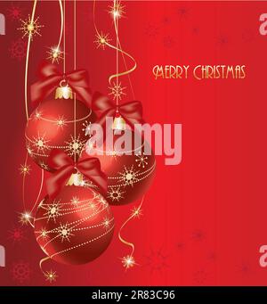 Fond rouge de Noël avec boules de Noël décorées Illustration de Vecteur