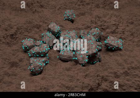 Rock a capturé les bulles de gaz de dioxyde de carbone - vue isométrique 3D illustration Banque D'Images