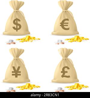 Ensemble de sacs d'argent. Illustration sur fond blanc Illustration de Vecteur