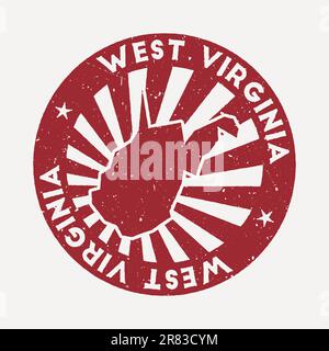 Timbre de Virginie occidentale. Voyager tampon en caoutchouc rouge avec la carte de l'état américain, illustration vectorielle. Illustration de Vecteur