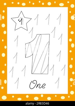 couleurs des nombres pour les enfants. Chiffres arabes tracés à la main de un à neuf. Illustration de Vecteur