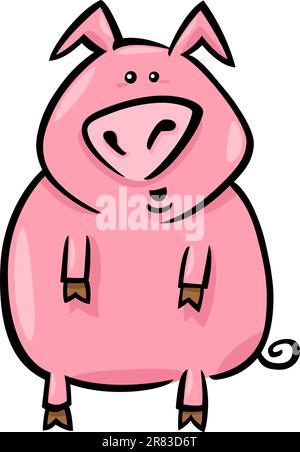 Cartoon illustration de mignon de porc à la ferme rose Illustration de Vecteur