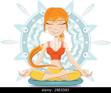 Illustration de la jeune femme méditant. Préserver l'esprit, le corps et l'âme. Illustration de Vecteur