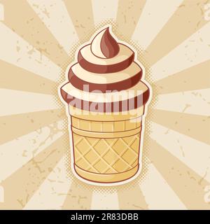 Icône représentant une tasse de glace avec des couleurs rétro sur fond beige gringe. Illustration de Vecteur