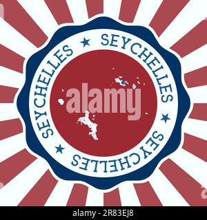 Badge Seychelles. Logo rond de l'île avec carte de maillage triangulaire et rayons radiaux. EPS10 vecteur. Illustration de Vecteur