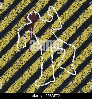 Meurtre d'ossature sur Danger jaune lignes. Prévention des accidents ou crime scene concept illustration. Vector, EPS8 Illustration de Vecteur