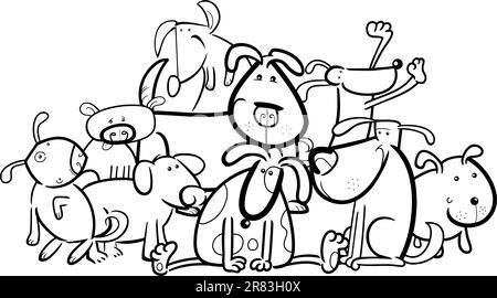 Cartoon Illustration de chiens Chiots mignons ou Groupe pour Coloring Book Illustration de Vecteur