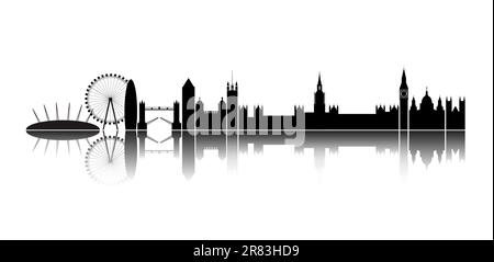 Silhouette isolée de la ville de Londres, avec réflexion sur l'horizon. Illustration de Vecteur