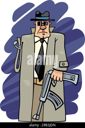 Caricature humoristique Illustration d'un bandit armé Expression Illustration de Vecteur