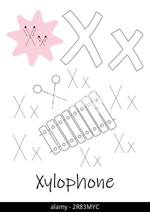 Livre de coloriage - copybook pour les enfants. Lettre X Illustration de Vecteur