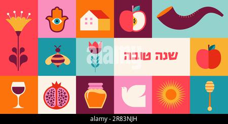 Rosh Hashanah arrière-plan, bannière, style géométrique. Shana Tova, joyeux nouvel an juif, concept design Illustration de Vecteur