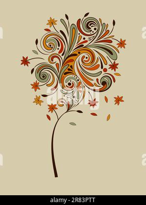 arbre d'automne vectoriel très détaillé avec feuilles en chute, fichier eps 8 entièrement modifiable Illustration de Vecteur