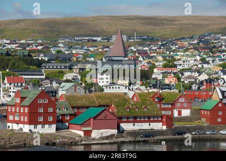 Péninsule de Tinganes avec la vieille ville, Torshavn, Thorshaven, l'île de Streymoy, les îles Féroé, Danemark Banque D'Images