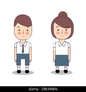 garçon et fille mignon personnage senior lycée gris blanc indonésien uniforme éducation étudiant apprentissage Illustration de Vecteur