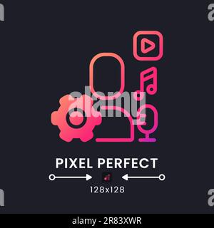 Contenu généré par l'utilisateur rose dégradé Uni icône de bureau sur noir Illustration de Vecteur