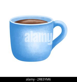 Tasse de café aquarelle bleue, illustration isolée sur fond blanc. Banque D'Images