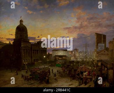 Washington Street, Indianapolis à Dusk, Theodor Groll, 1892-1895, Indianapolis Museum of Art, Indianapolis, Indiana, États-Unis, Amérique du Nord Banque D'Images