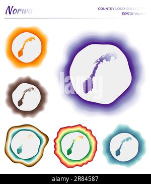 Collection de logos de Norvège. Badge coloré du pays. Couches autour de la forme de la frontière norvégienne. Illustration vectorielle. Illustration de Vecteur