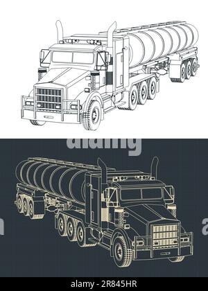 Illustrations vectorielles stylisées de modèles de camion avec remorque de camion-citerne Illustration de Vecteur