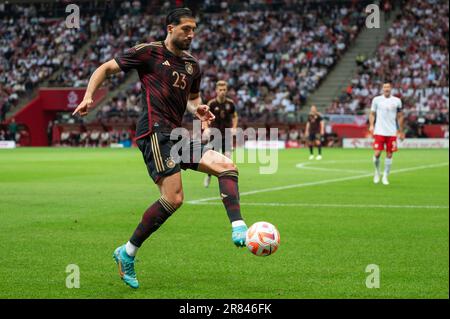 VARSOVIE, POLOGNE - 16 JUIN 2023: Match de football amical Pologne contre Allemagne 1:0. En action Etre CAN. Banque D'Images