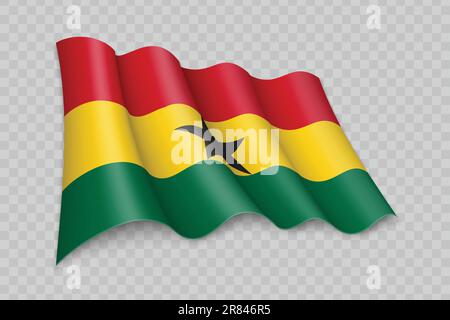 3D drapeau du Ghana sur fond transparent Illustration de Vecteur