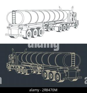 Illustrations vectorielles stylisées de modèles de camion avec remorque de camion-citerne Illustration de Vecteur