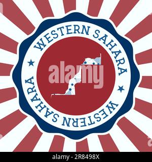 Badge Sahara occidental. Logo rond de pays avec carte triangulaire en maille et rayons radiaux. EPS10 vecteur. Illustration de Vecteur