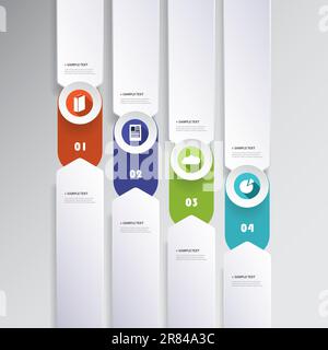 Coloré moderne style de coupe de papier Infographics Design - éléments en forme de flèche verticale avec des icônes Illustration de Vecteur