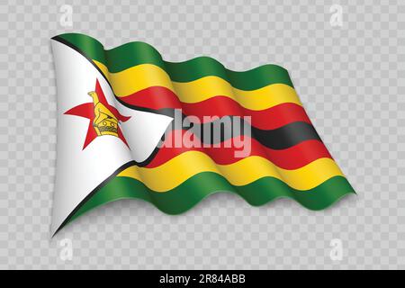 3D drapeau du Zimbabwe sur fond transparent Illustration de Vecteur