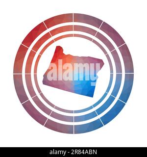 Badge Oregon. Logo dégradé lumineux de l'état américain dans le style poly bas. Panneau rond Oregon multicolore avec carte dans un style géométrique pour vos infographies. Illustration de Vecteur