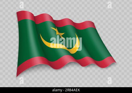 3D drapeau de Mauritanie sur fond transparent Illustration de Vecteur