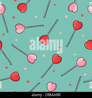 Motif sans couture avec motifs en forme de coeur de dessin animé. Illustration de Vecteur