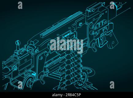 Illustration vectorielle stylisée d'un gros plan de mitrailleuse lourde Illustration de Vecteur