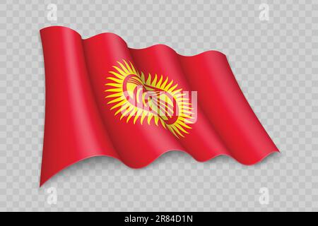 3D drapeau du Kirghizistan sur fond transparent Illustration de Vecteur